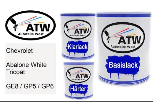 Chevrolet, Abalone White Tricoat, GE8 / GP5 / GP6: 1L Lackdose + 1L Klarlack + 500ml Härter - Set, von ATW Autoteile West.